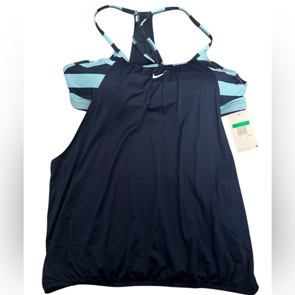 Nike Women’s Baby Blue Navy Statement Stripe Layered Tankini Swim Top NWT - Picture 4 of 8